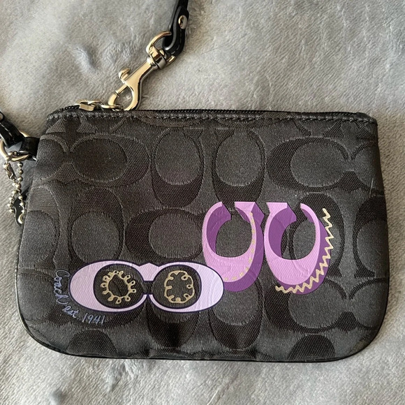 Coach zip wristlet black with purple, NWOT - Picture 7 of 7